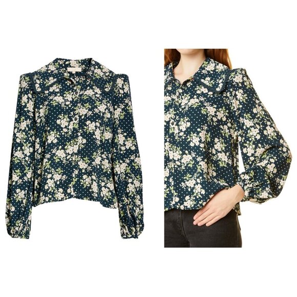 By Ti Mo Floral & Dot Print Crepe Shirt Womens XS - Picture 10 of 12